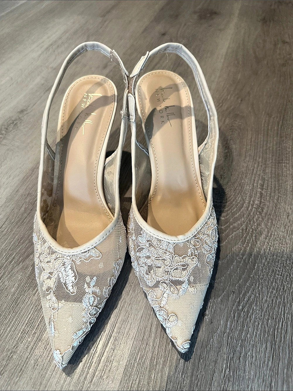 Nicole Miller New York Floral Embroidered Slingback Heels White 8.5